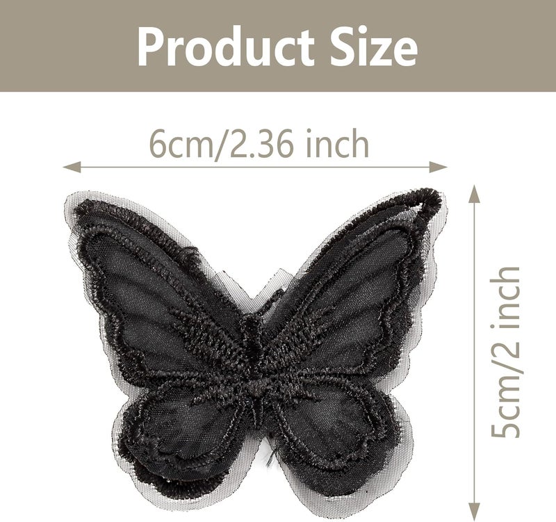 PT'SON 20PCS Black Butterfly Lace Trim, Double Layers Organza Butterfly Fabric Embroidery, Butterfly Sewing Craft Decorative for DIY, Hair, Dress, Hat - Image 2